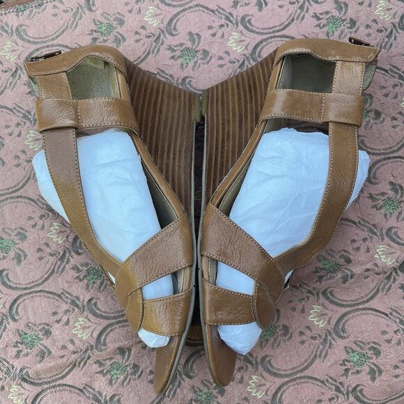 Nine West Sandals Women's 9M Wedge Zip Brown Leather Strappy - Picture 4 of 7